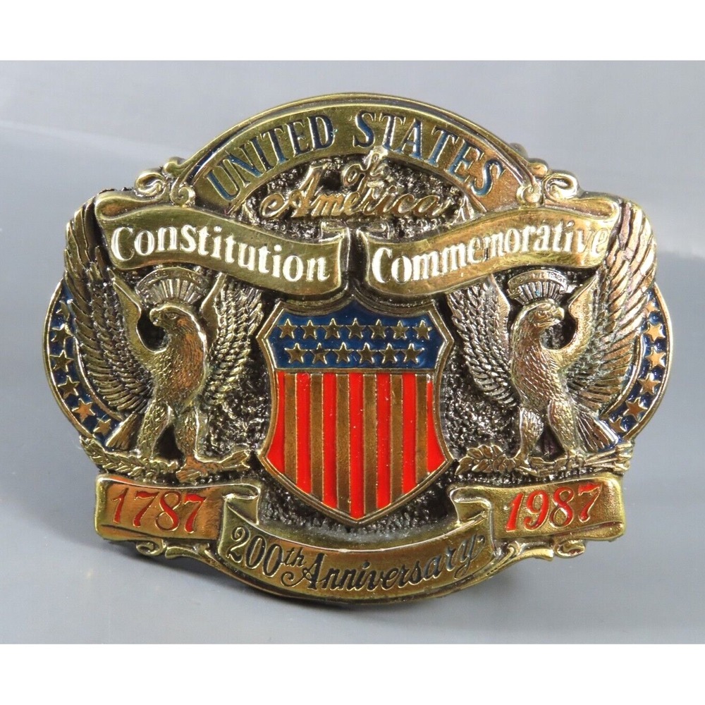 VTG USA American Constitution Commemorative BRASS/ENAMEL BELT BUCKLE 1787-1987